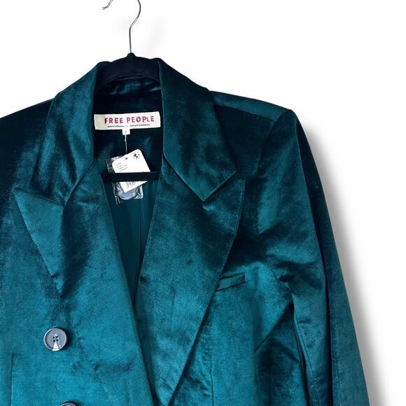 Free People NWT Jade Green Velvet Ashby Double Breasted Oversized Blazer Small - Picture 4 of 10